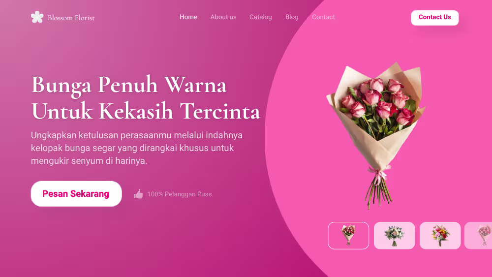 Tampilan website Blossom Florist yang dikerjakan Aksavara